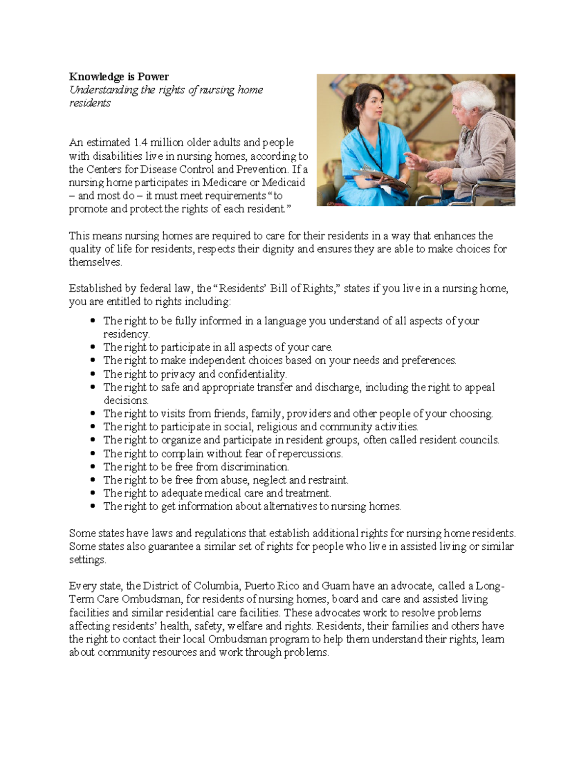 Rights of Nursing Home Residents: Understanding Your Entitlements - Studocu