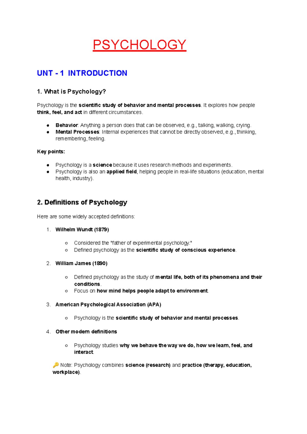 PSY 101: Introduction to Psychology - Key Concepts and Approaches - Studocu