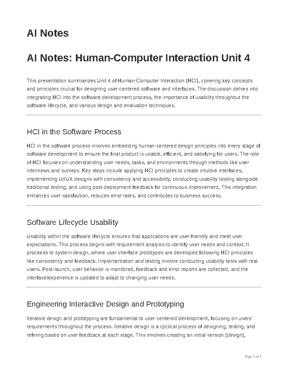 AI Notes: HCI Interaction Unit 4 Summary and Key Concepts - Studocu