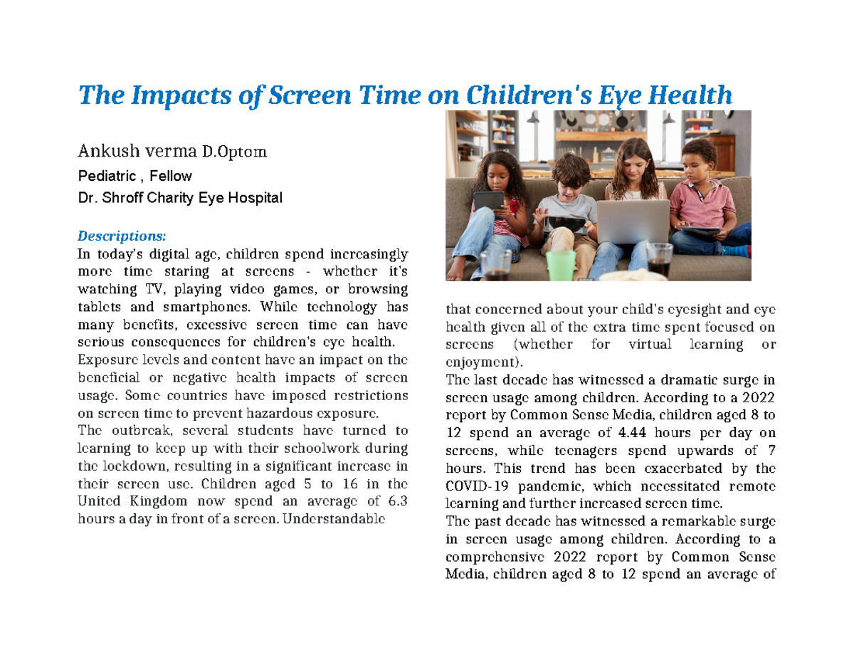 The Impacts of Screen Time on Children - Shroff Charity Eye Hospital ...