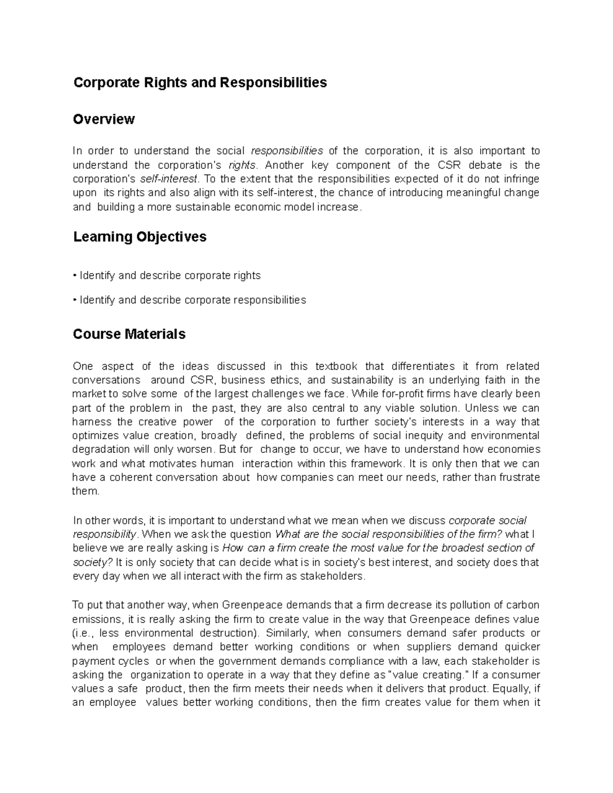Corporate Rights and Responsibilities - Assignment 3 Overview ...