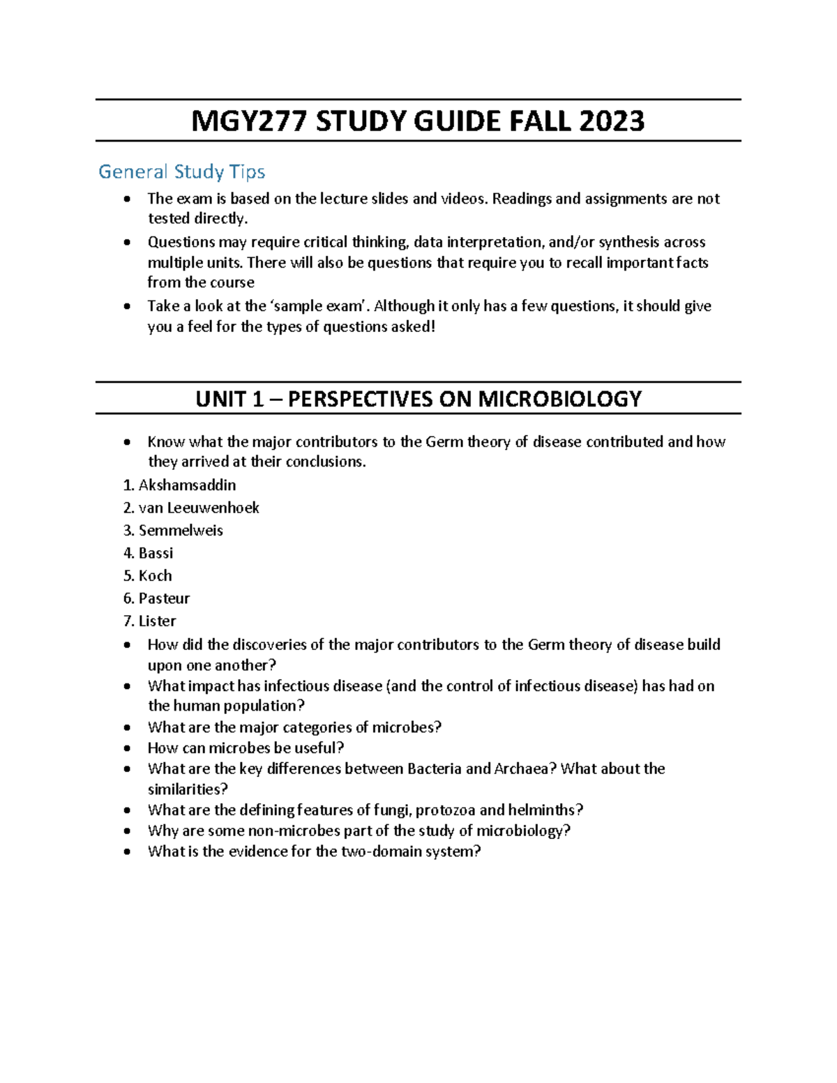 MGY277 Study Guide Fall 2023 - MGY277 STUDY GUIDE FALL 2023 General ...