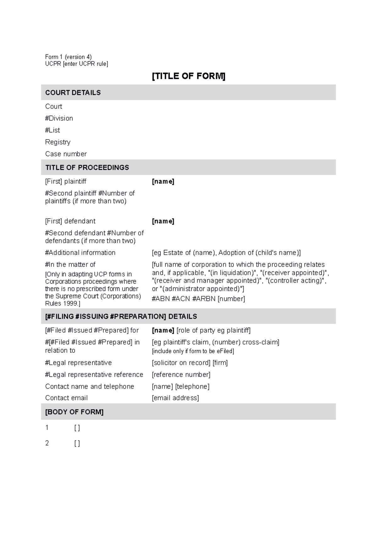 UCPR Form 1 v4 - General Court Submission Template Guide - Studocu