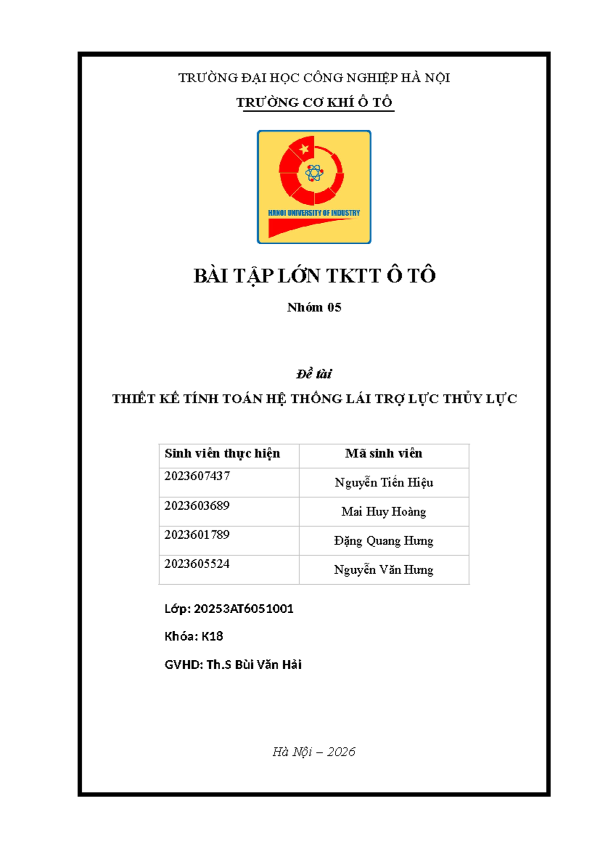 TKTT Ô TÔ - Thiết Kế Tính Toán Hệ Thống Lái Trợ Lực Thủy Lực - Studocu