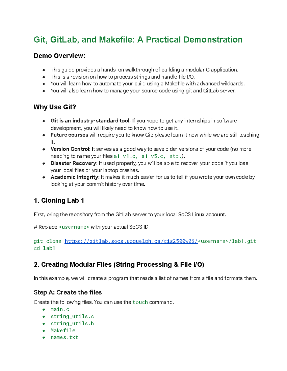 Git, GitLab & Makefile: C App Build Walkthrough (CIS2500W26) - Studocu