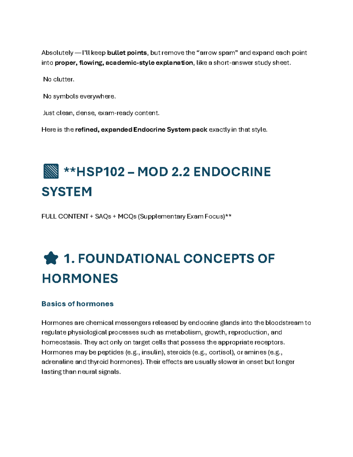 Refined Study Sheet: MOD 2.2 Endocrine System Overview and Key Concepts ...