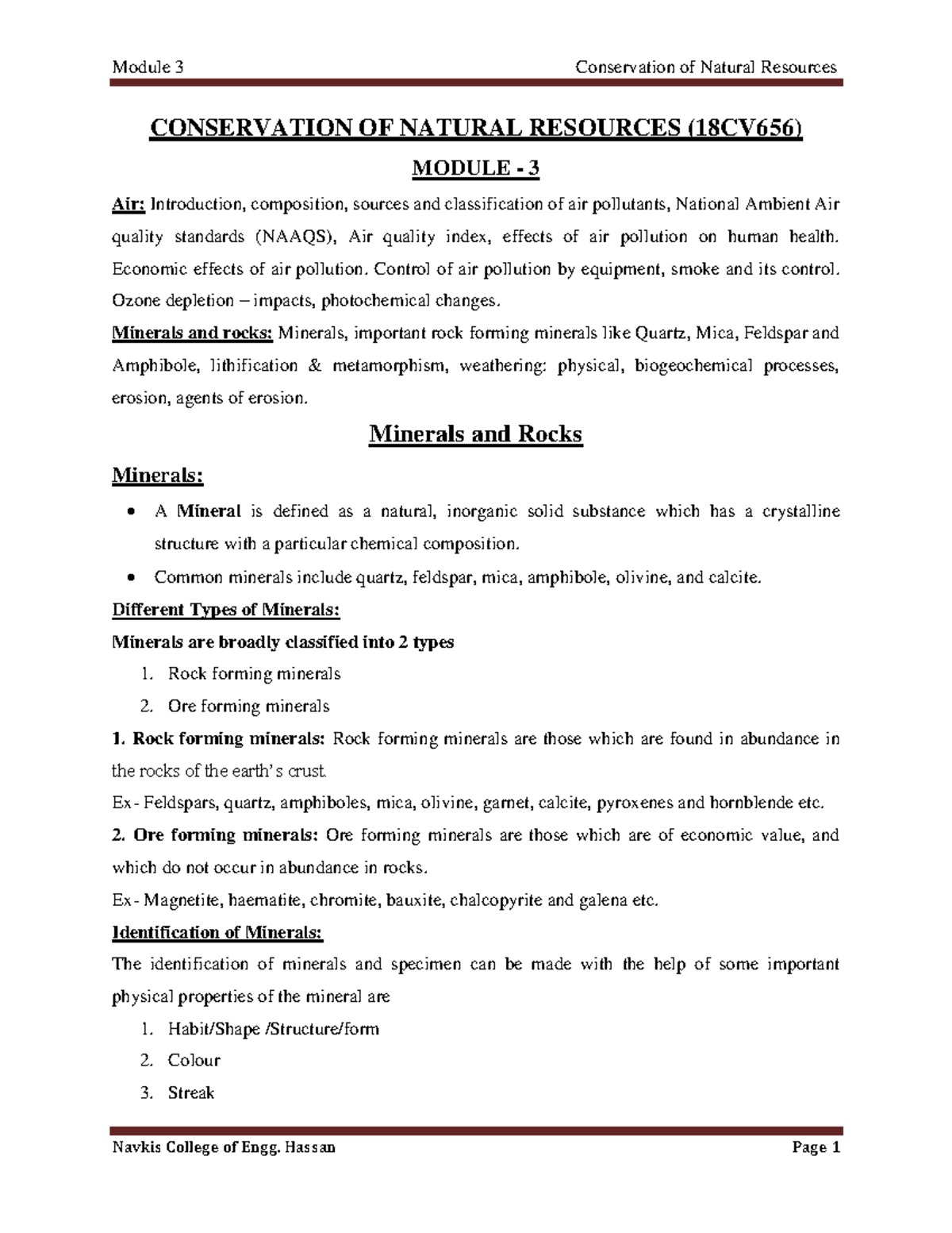 CNR M-3 Minerals & Rocks Study Guide and Key Concepts - Studocu