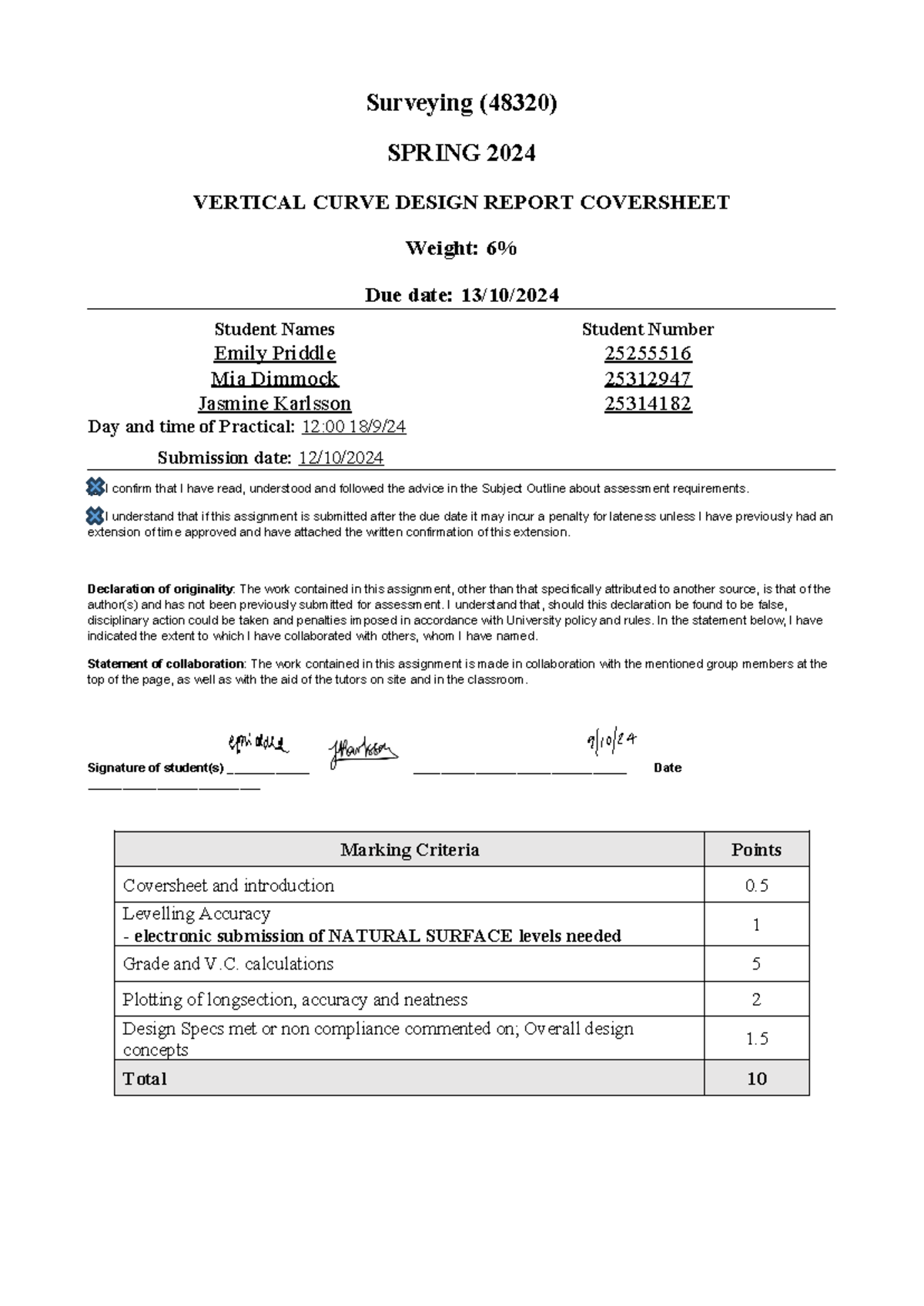 Surveying Report 48320: Vertical Curve Design for Spring 2024 - Studocu