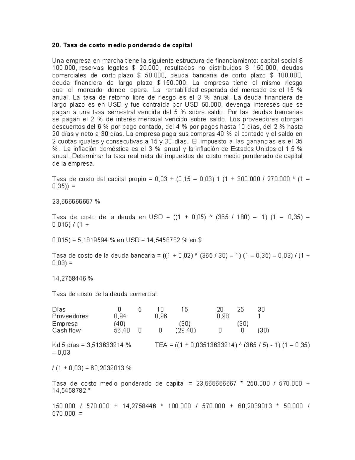 Ejercicios Resueltos: Tasa Costo Medio Ponderado de Capital 20 y 21 ...