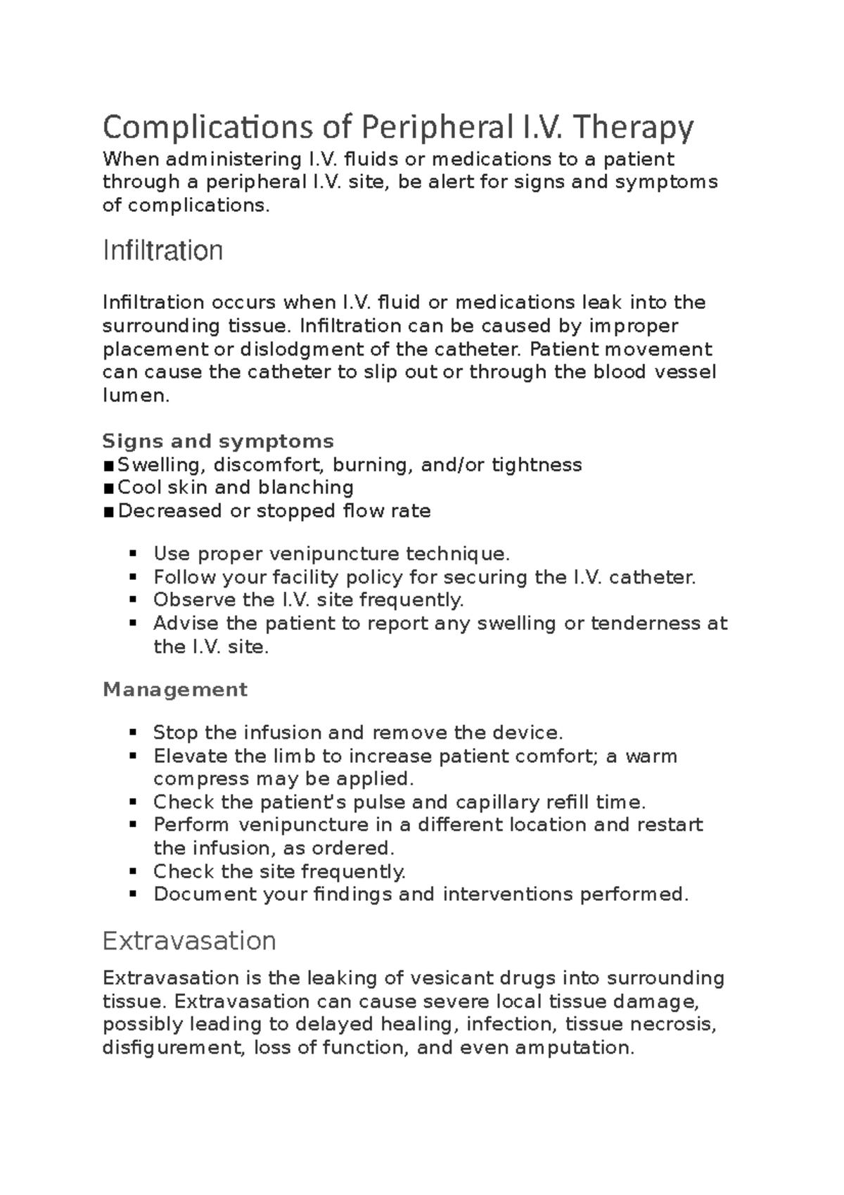 NRSG261 Complications of Peripheral IV - Complications of Peripheral I ...