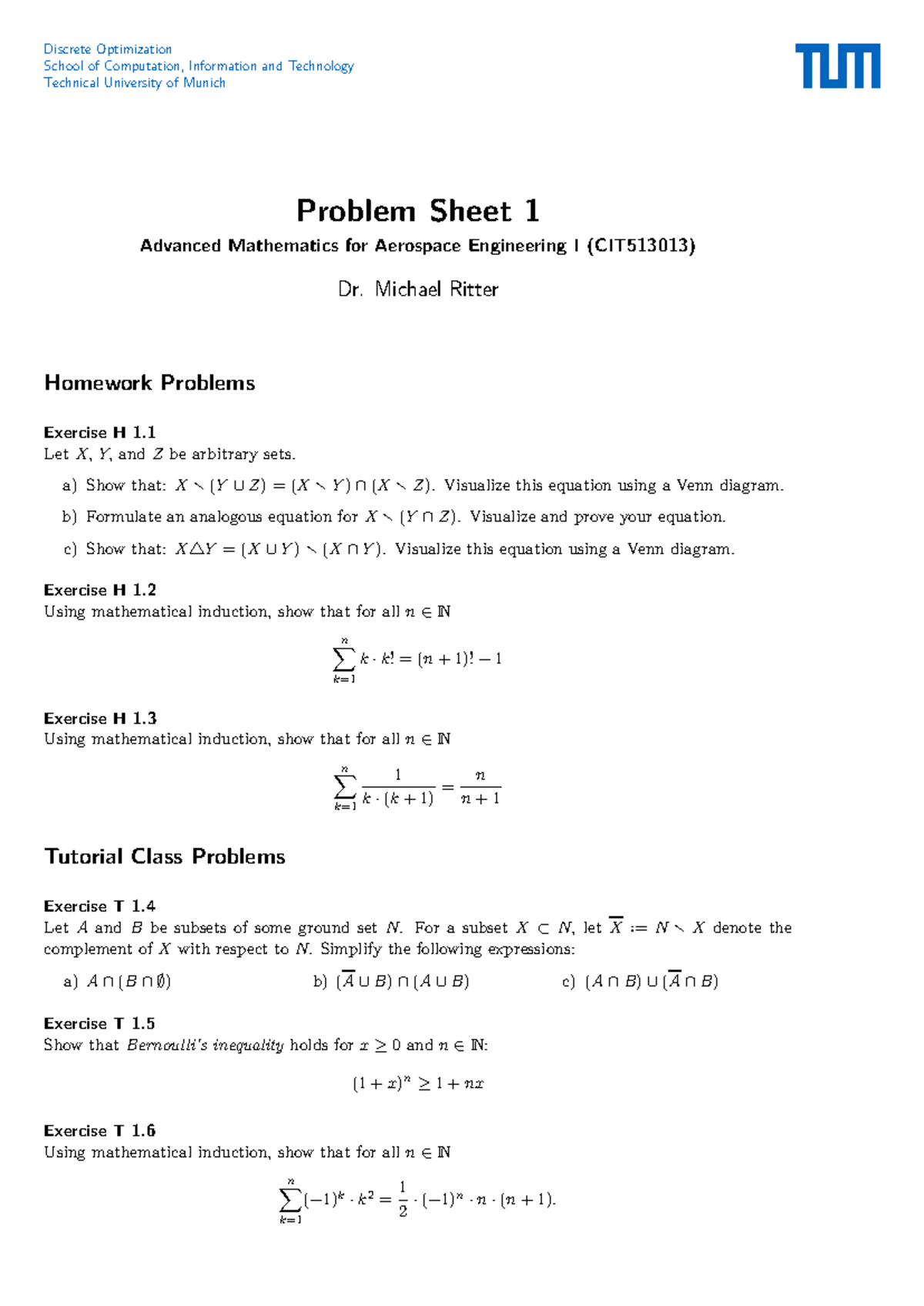 CIT513013 Problem Sheet 01: Advanced Math for Aerospace Engineering ...