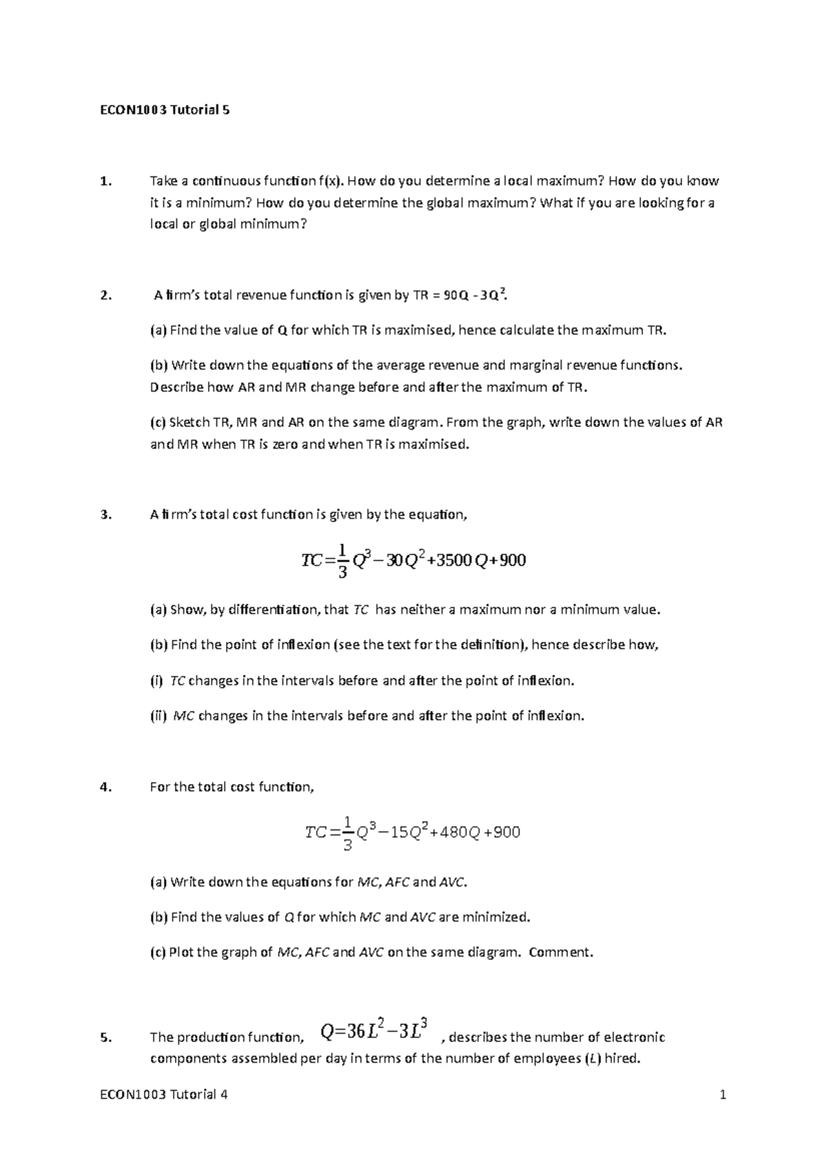 Tutorial 5 S2 2024 - questioh - ECON1003 S2 2024 PROBLEM SET 4 ...