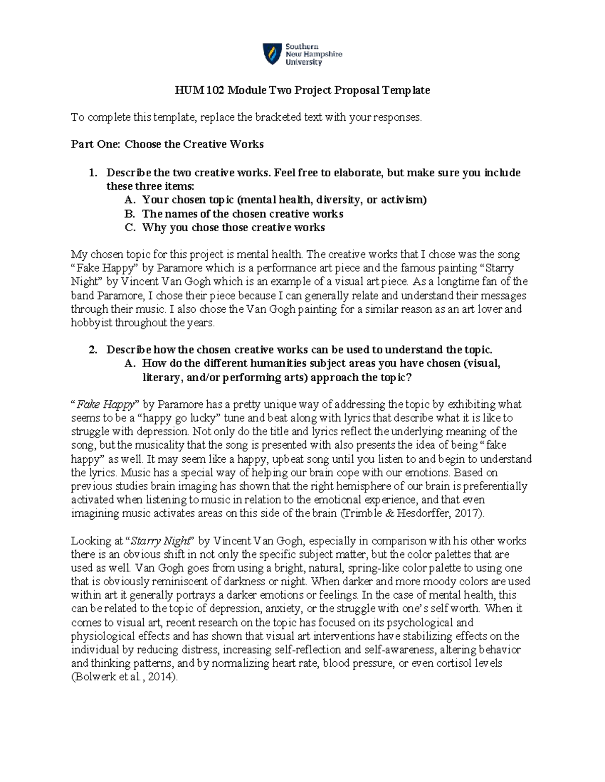 HUM 102 Module Two Project Proposal Template - Part One: Choose the ...