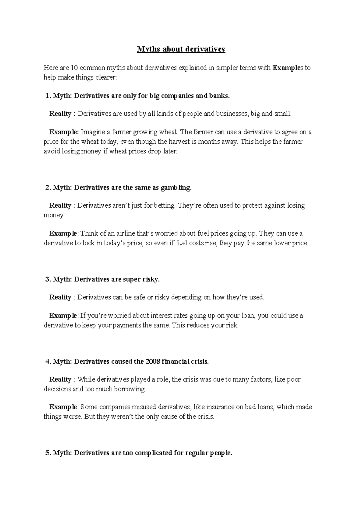 Myths and Realities of Derivatives: Common Misconceptions Explained ...