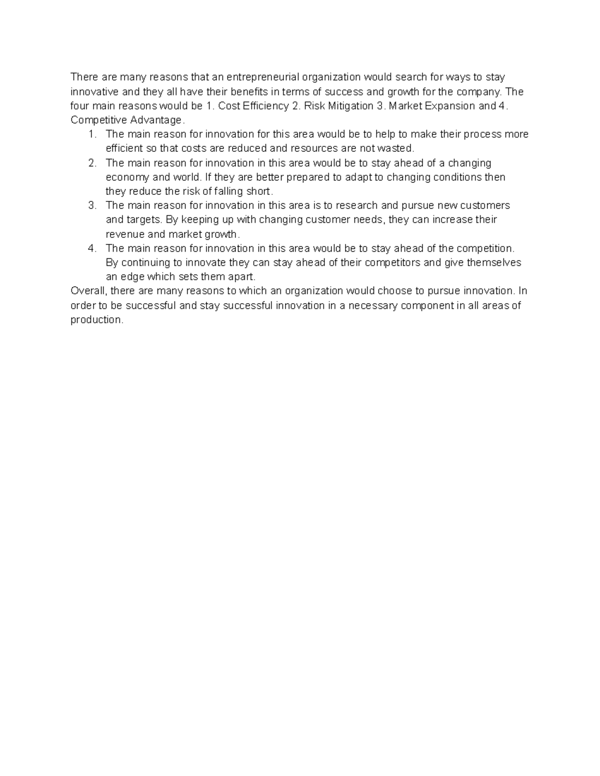 QHT1 Task three - Pass - There are many reasons that an entrepreneurial ...