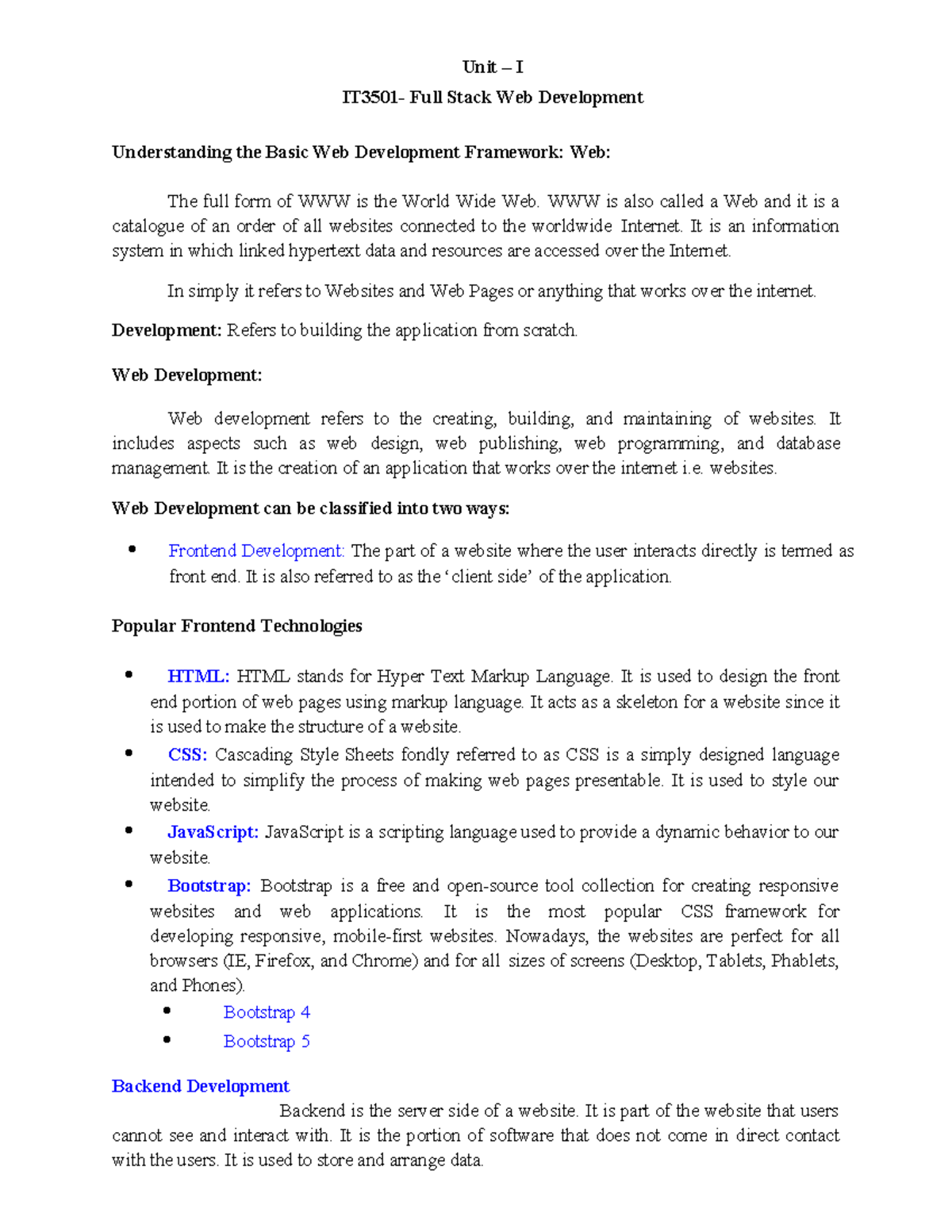 IT3501 Unit I: Fundamentals of Full Stack Web Development - Studocu