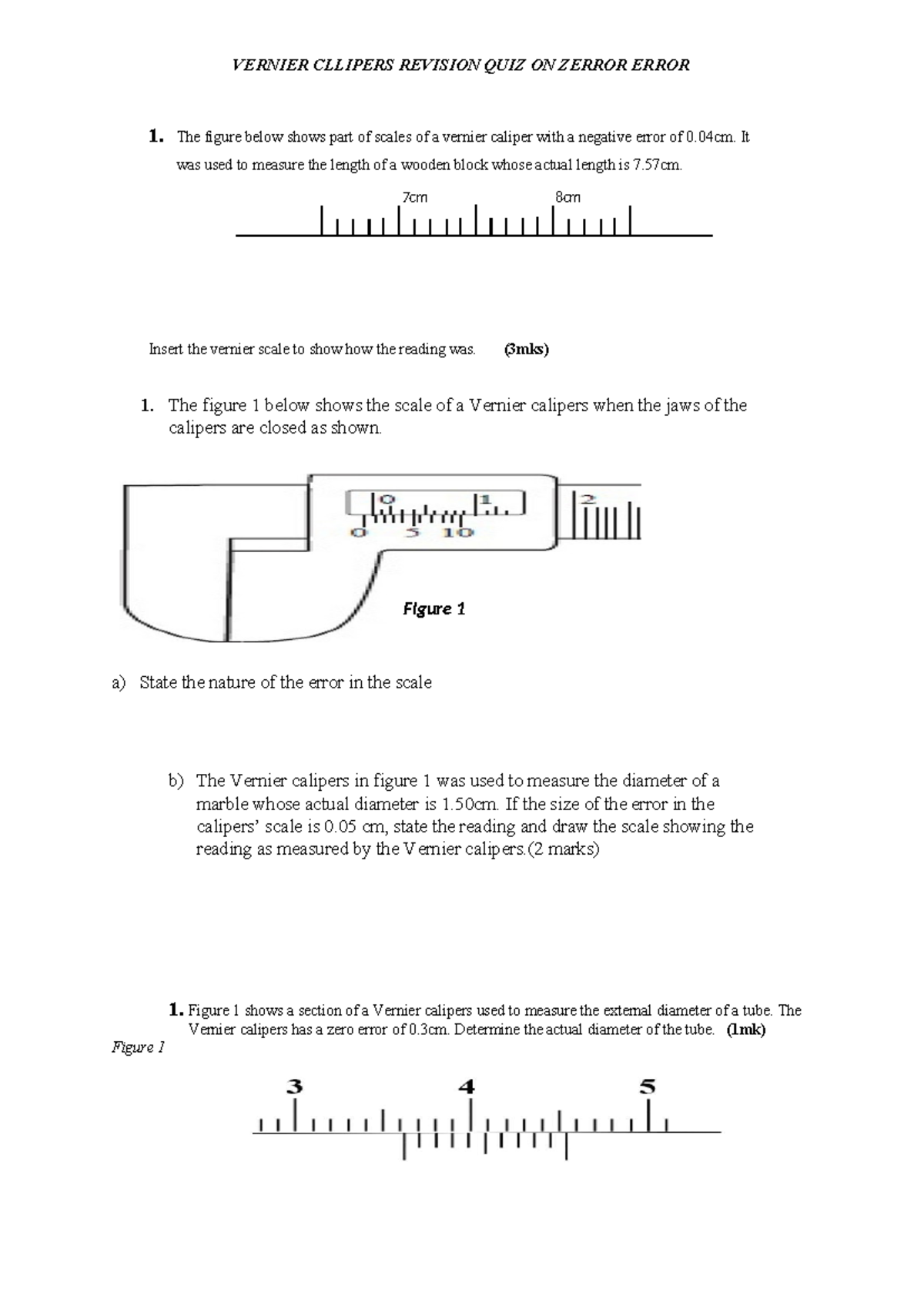 Vernier Calipers Revision Quiz on Zero Error Analysis - Studocu