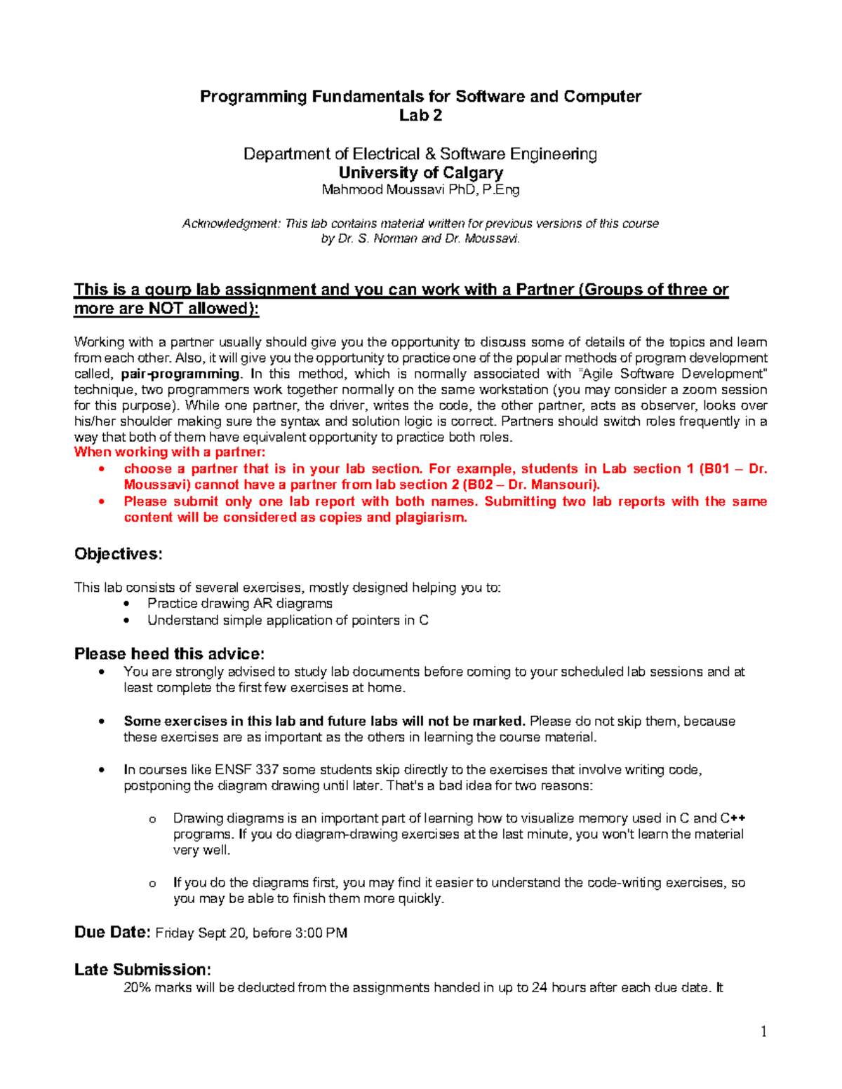 ENSF 337 Lab 2 Instructions - Pair Programming and Pointer Exercises ...