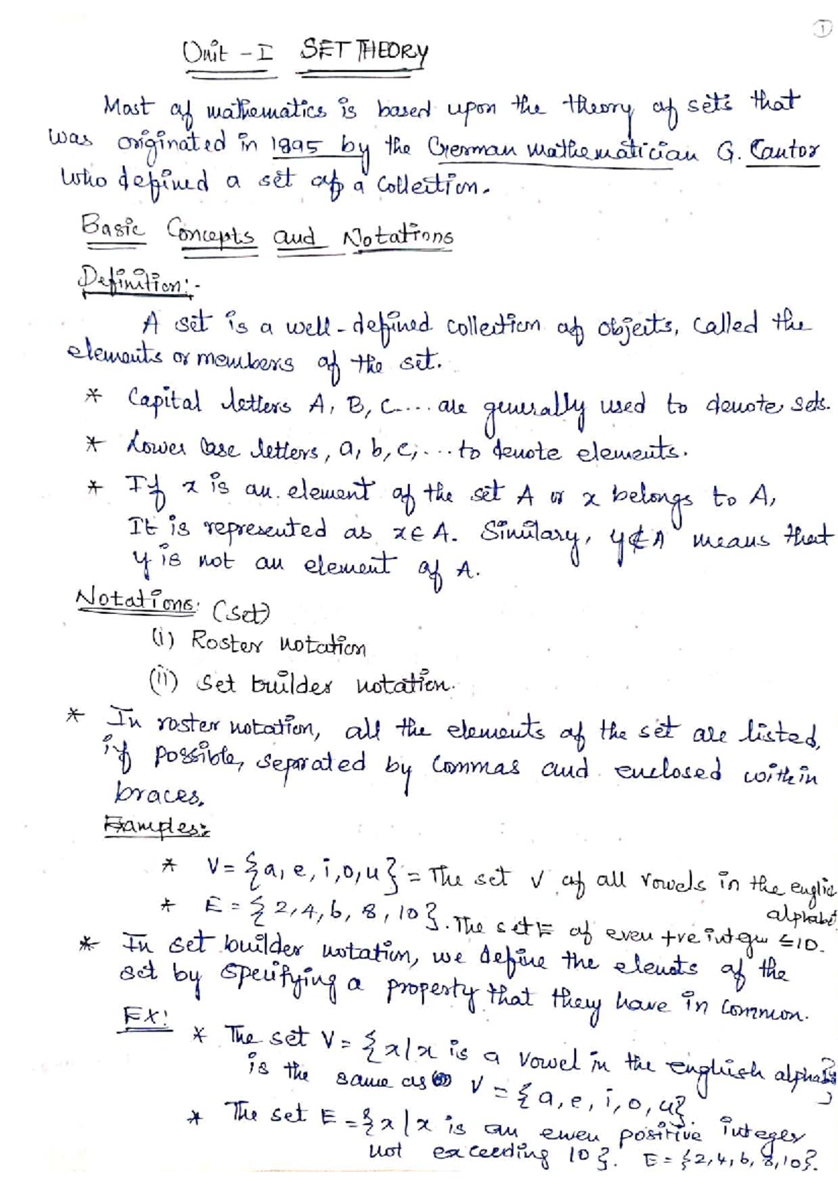 Unit I Set Theory - Comprehensive Notes and Concepts - Studocu
