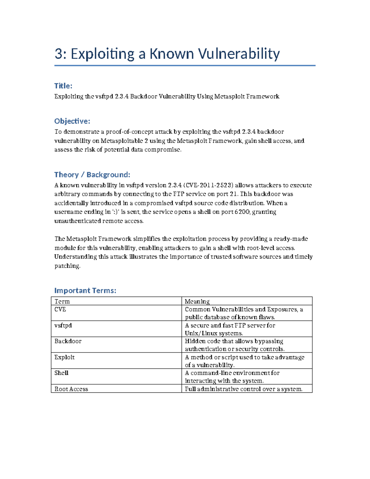 EXP3: Exploiting the vsftpd 2.3.4 Backdoor Vulnerability with ...