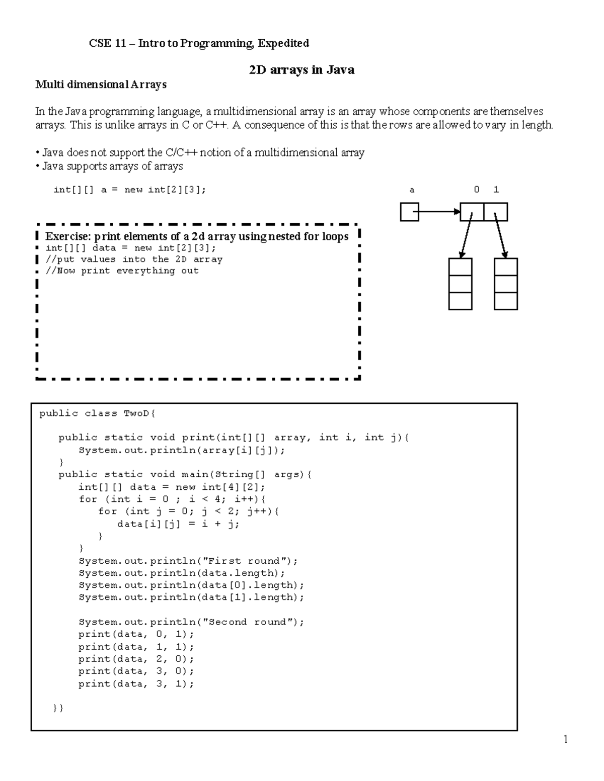 CSE 11 Lecture Notes: Understanding 2D Arrays in Java - Studocu