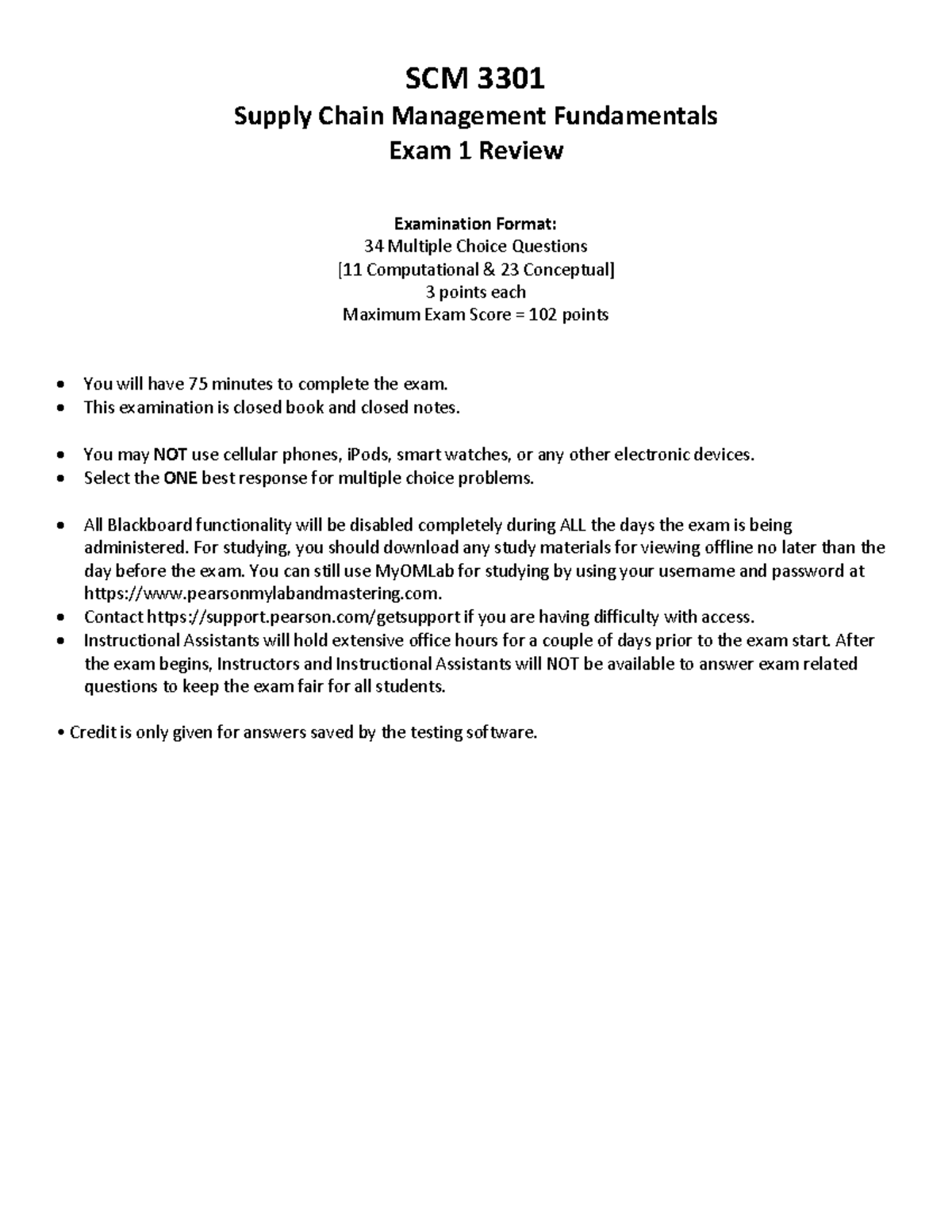 Exam 1 Review Sheet for SCM 3301: Supply Chain Mgmt Fundamentals - Studocu