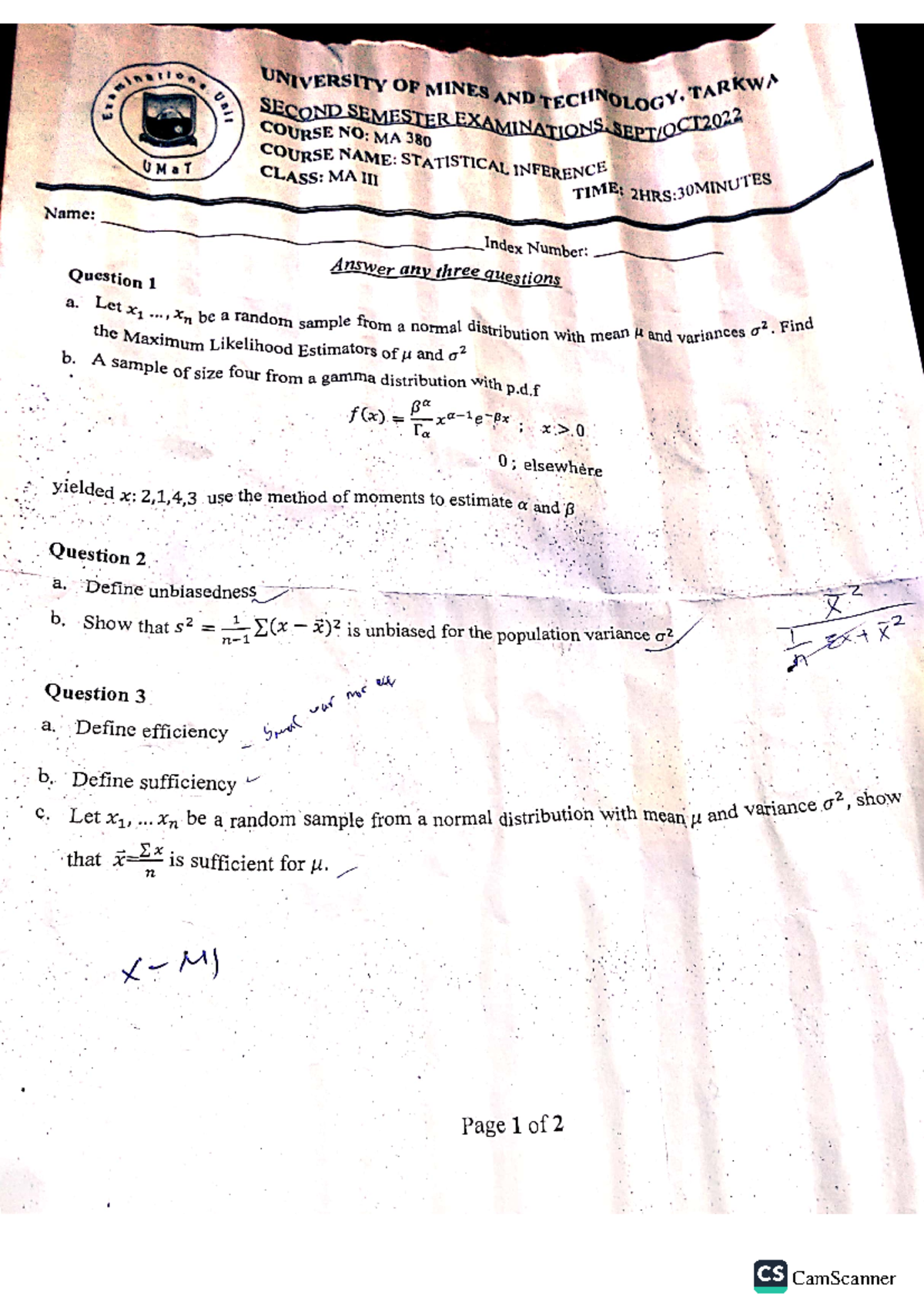 Statistical Inference MA 380 Final Exam 2022 Notes - Studocu