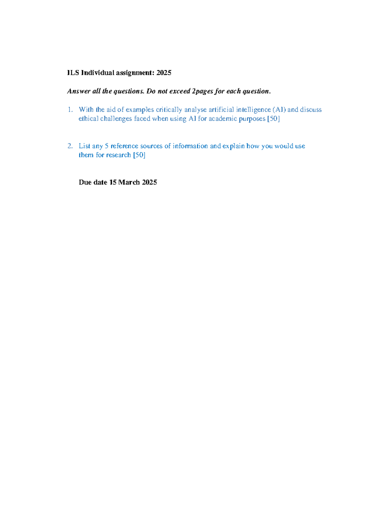 ILS Individual assignment 1 - Information Systems - Do not exceed ...