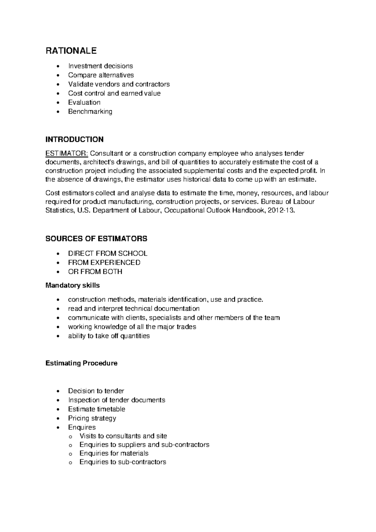 Introduction Notes - Revision for Construction Estimating (CIV 101 ...