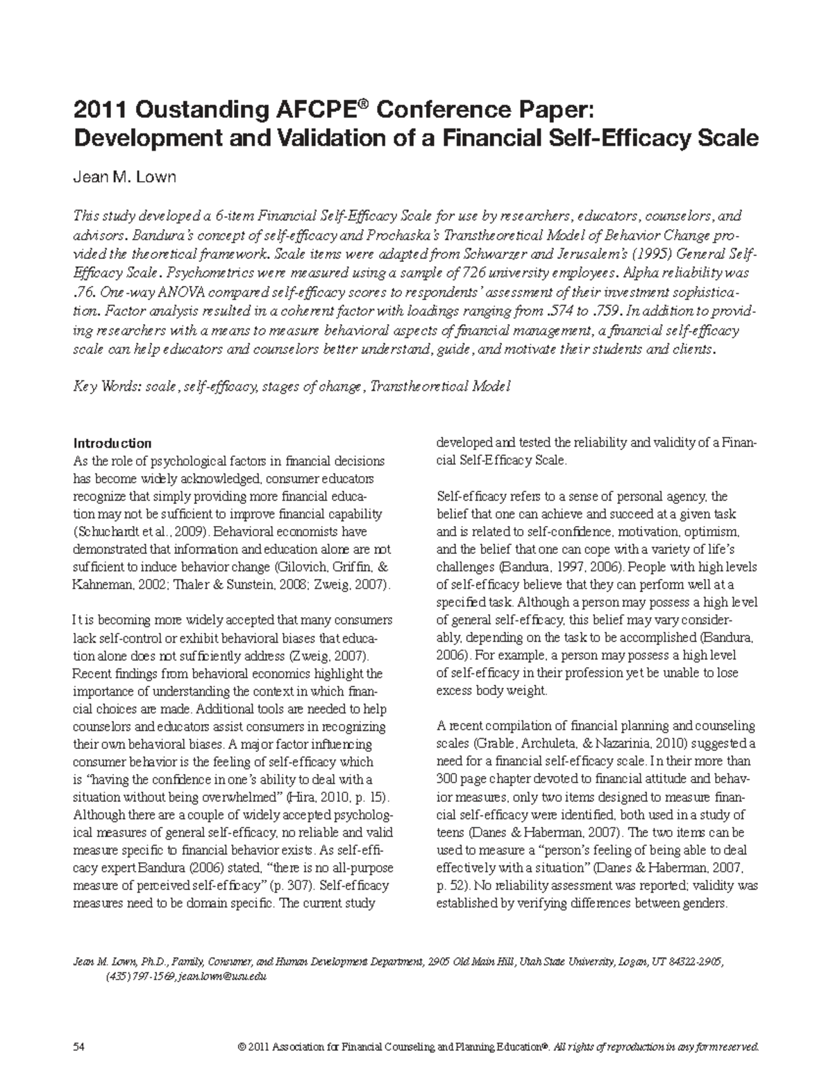 Development and Validation of a Financial Scale (FSES) for Behavior ...