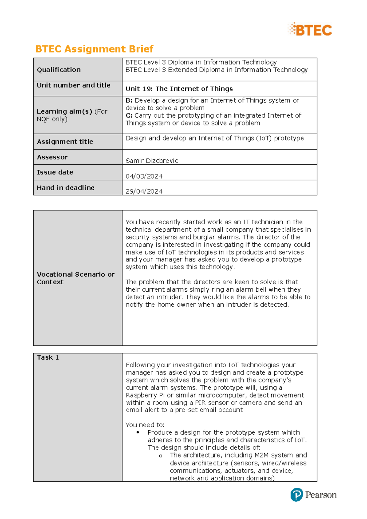 Unit 19: IoT Prototype Design & Development Assignment Brief - Studocu