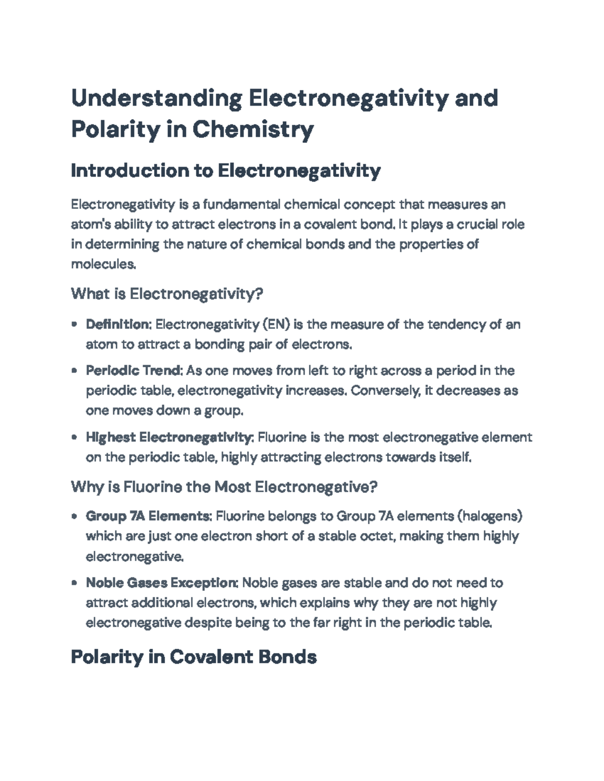 Understanding Electronegativity and Polarity in Chemistry: Key Concepts ...