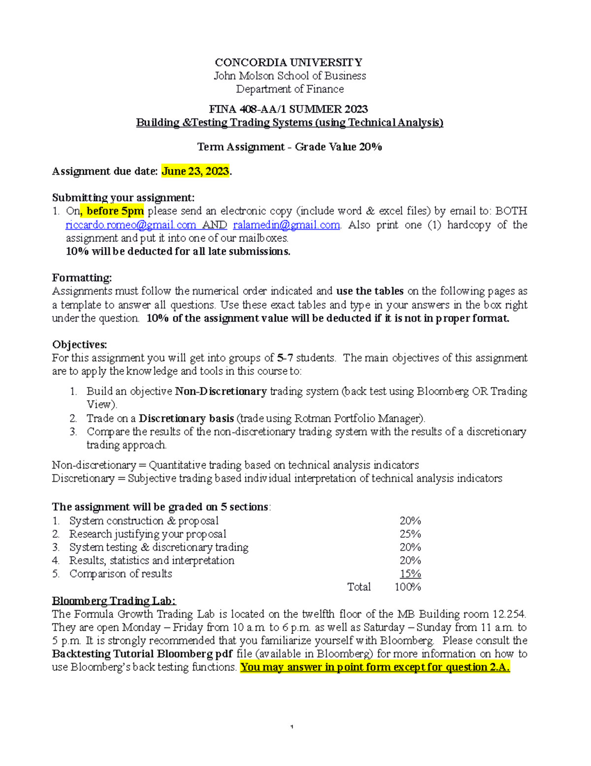 Final Assignment - FINA 408-AA/1 Summer 2023: Trading Systems Analysis ...