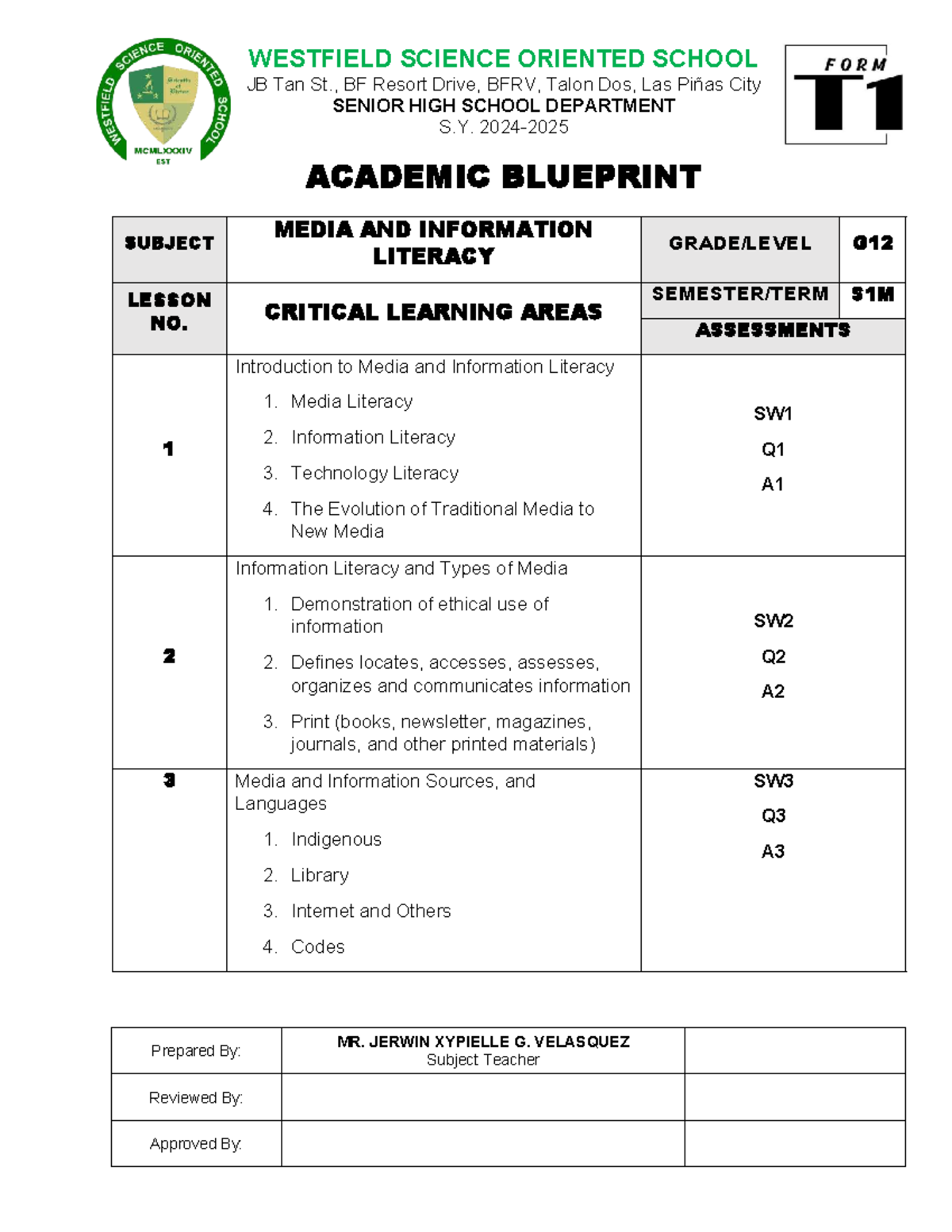 G12 M.I.L. T1 Review: Media and Information Literacy Overview - Studocu