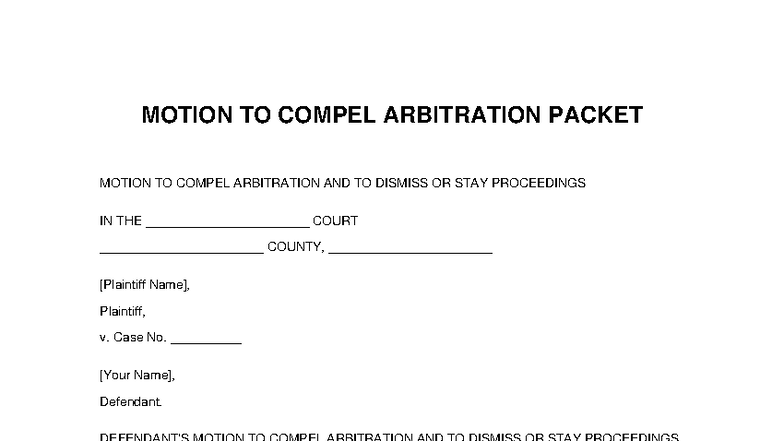 MOTION TO COMPEL ARBITRATION & DISMISS OR STAY PROCEEDINGS - Studocu