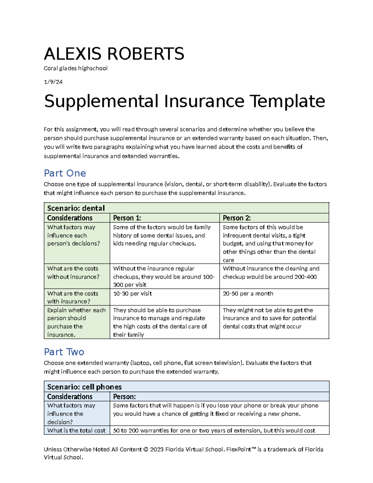 4.04 Supplemental Insurance Analysis: Scenarios & Evaluations - Studocu