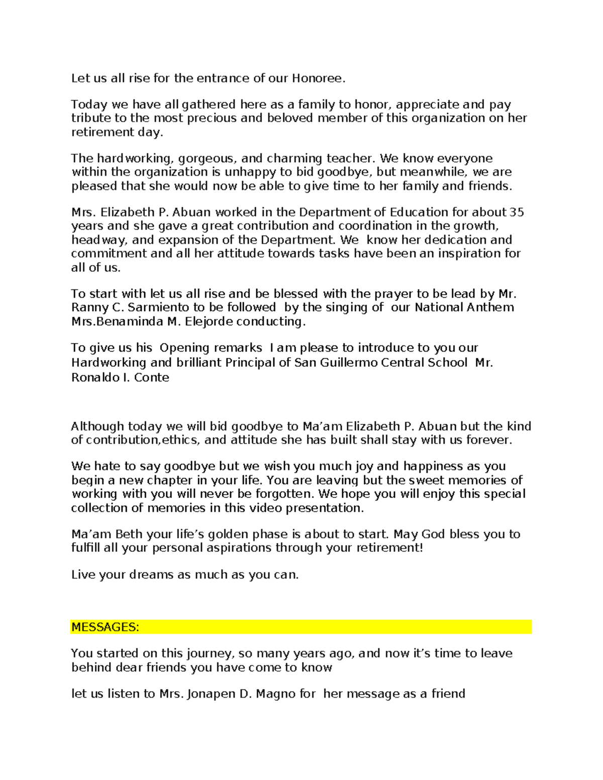 Honoring Ma’am Elizabeth P. Abuan: A Retirement Tribute - Studocu