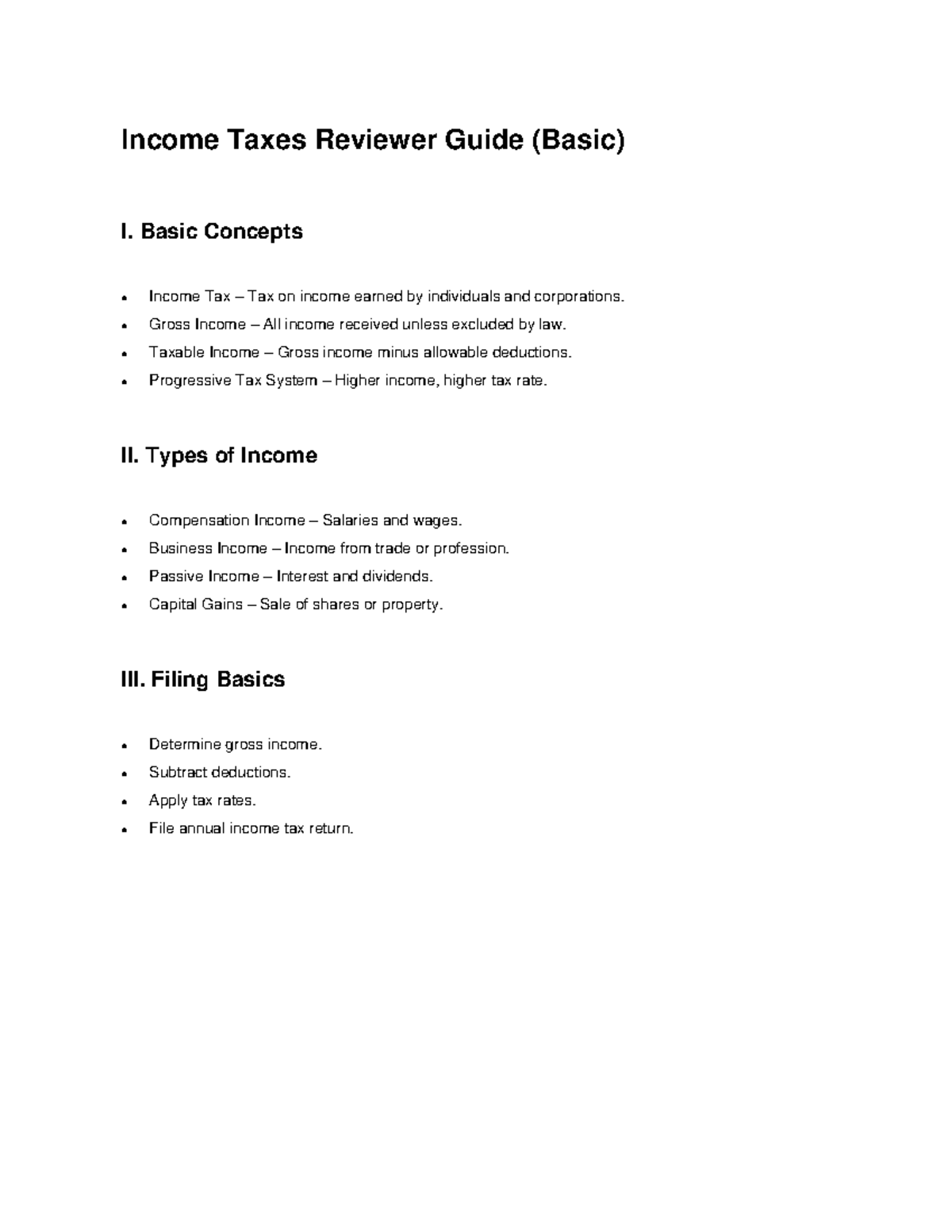 Income Taxes Reviewer Basic - Income Taxes Reviewer Guide (Basic) I ...