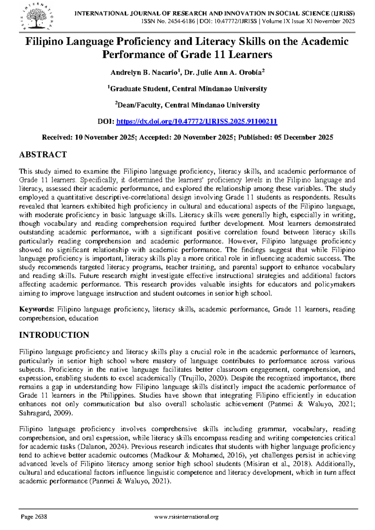 Filipino Language Proficiency & Literacy Skills Impact on Grade 11 ...