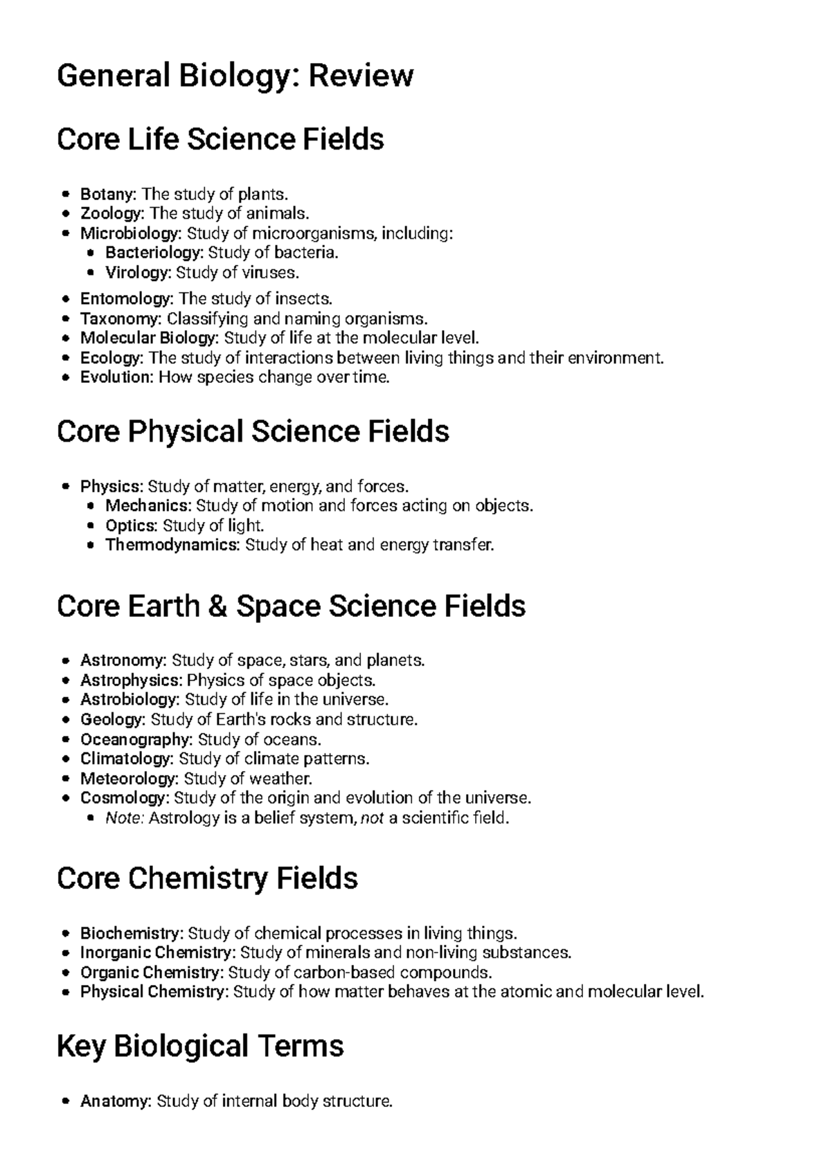 General Biology: Comprehensive Study Guide for Core Sciences - Studocu