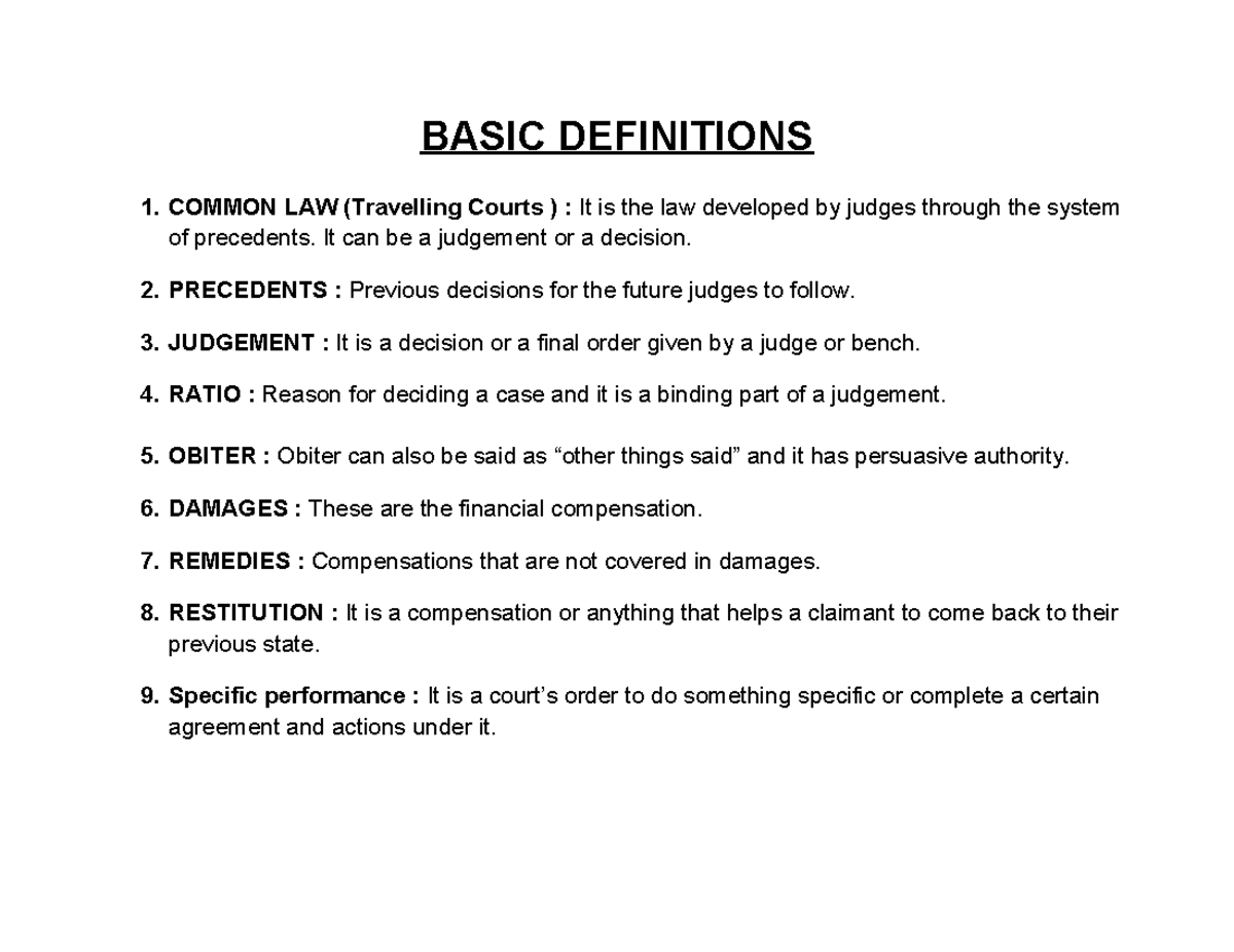 LSM 101: Key Legal Concepts and Definitions in Common Law - Studocu