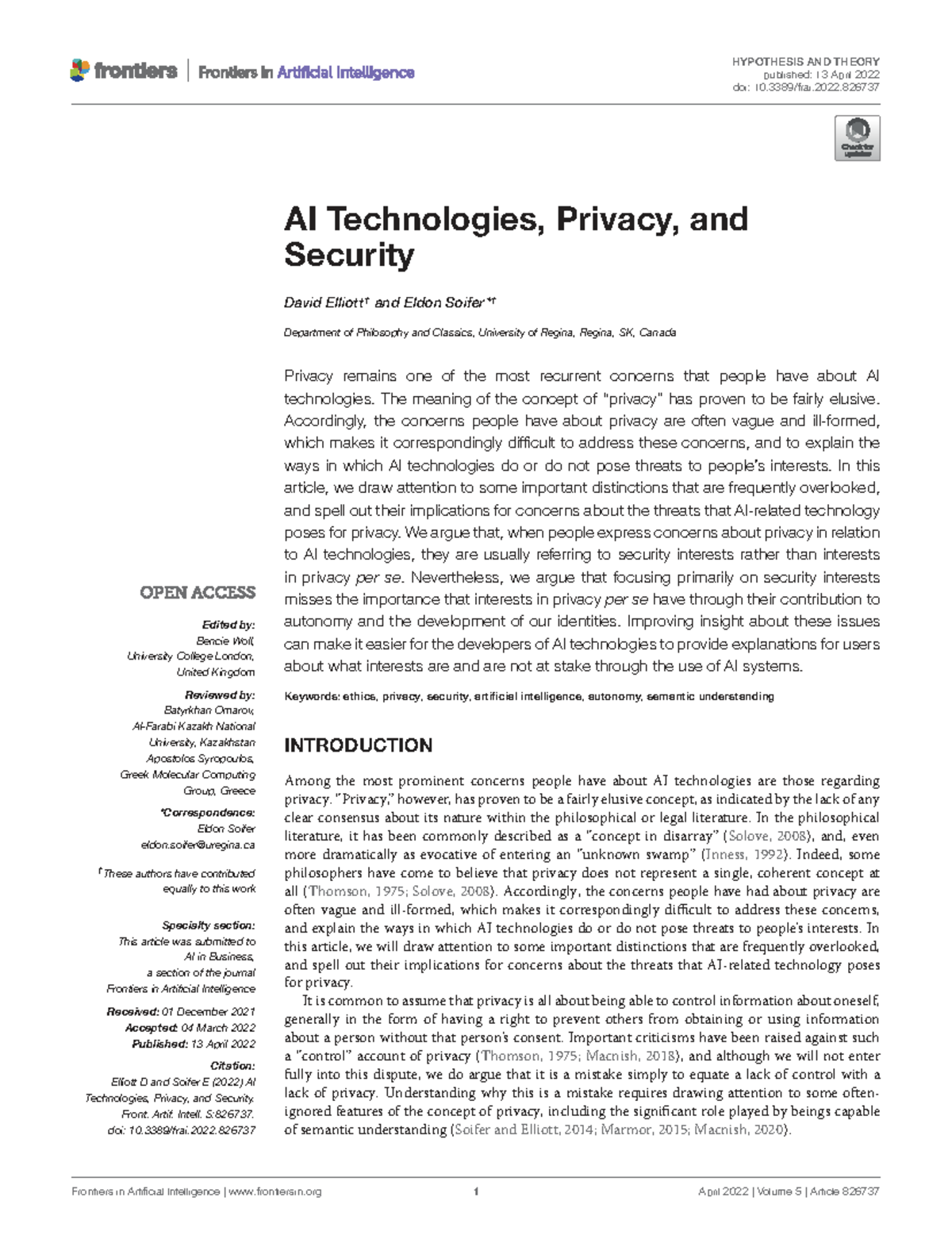 AI Technologies and Their Impact on Privacy: Security vs. Autonomy ...