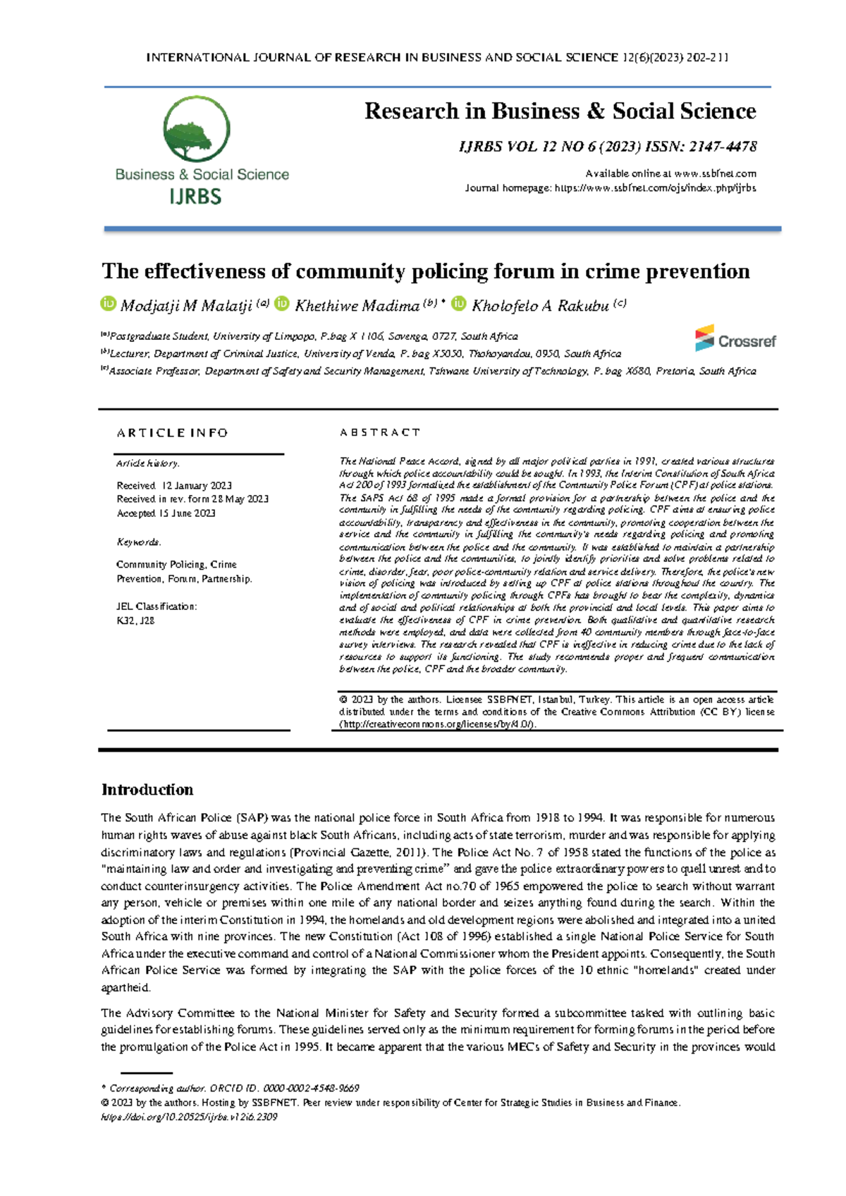 Evaluating the Effectiveness of Community Policing Forums in Crime ...