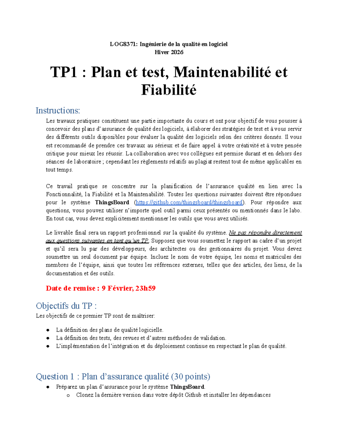 LOG8371: TP1 - Plan de Qualité et Stratégie de Testing pour ThingsBoard ...