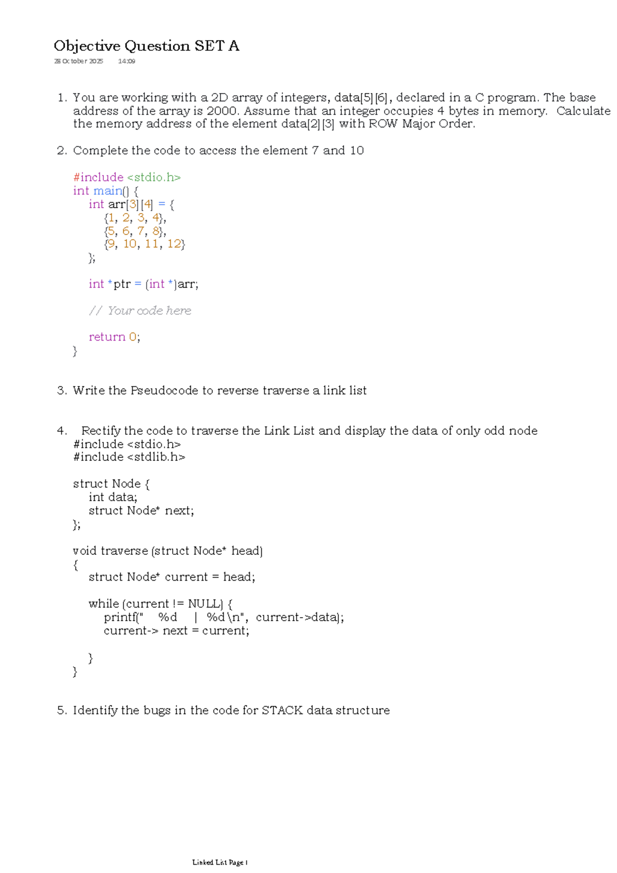 Objective Questions SET A for C Programming Concepts - Studocu