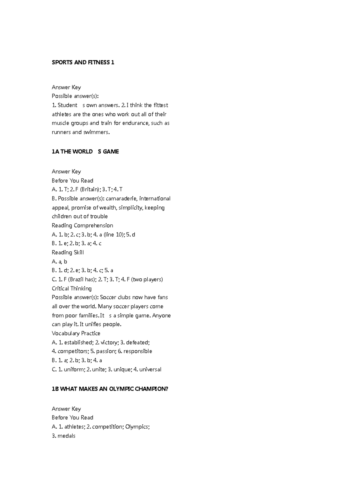 REX 3 Student Book Exercise Answers - Sports and Fitness 1 - Studocu