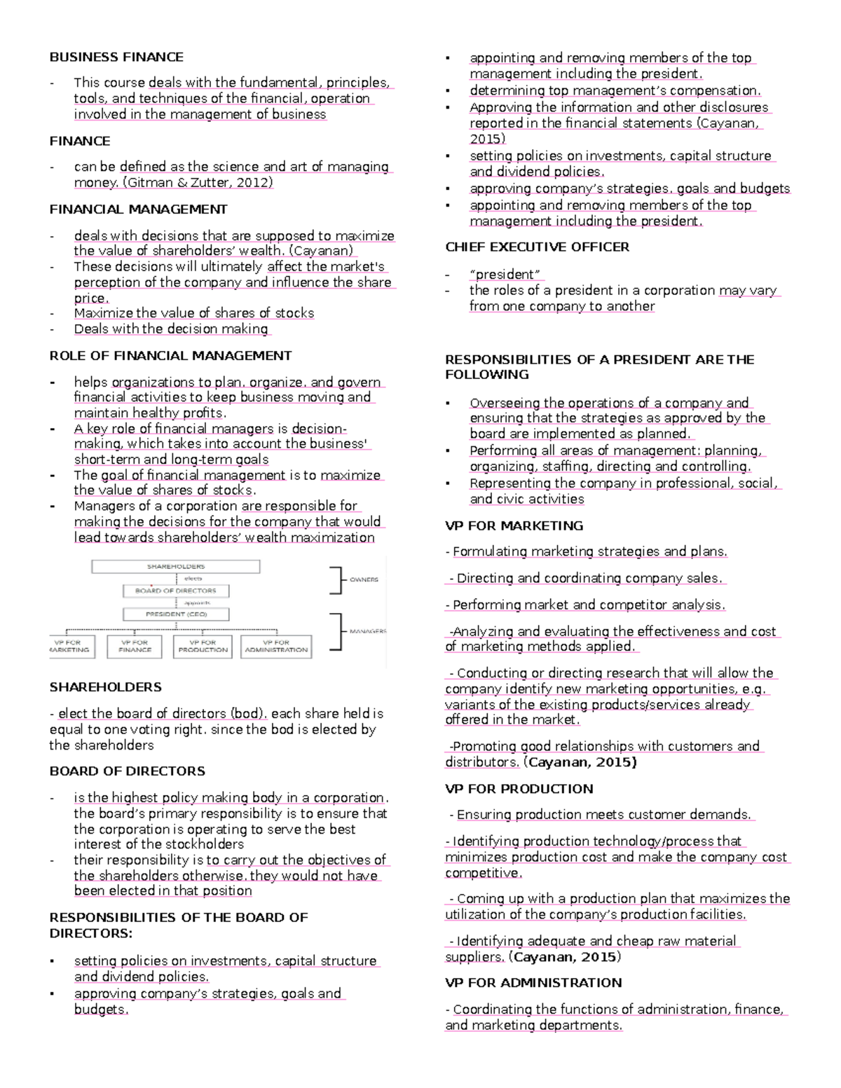 Busfin 101: Business Finance Notes and Key Concepts - Studocu