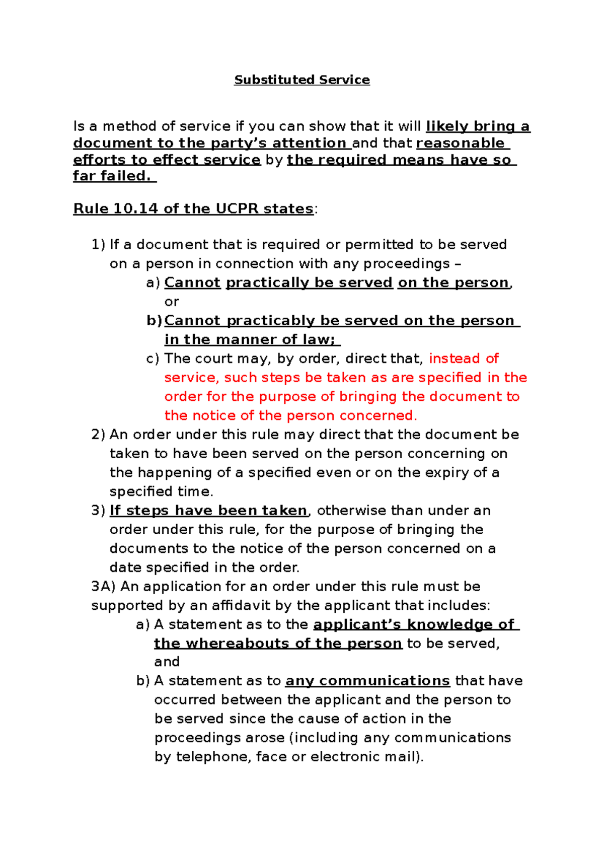 UCPR Rule 10.14: Understanding Substituted Service Procedures - Studocu
