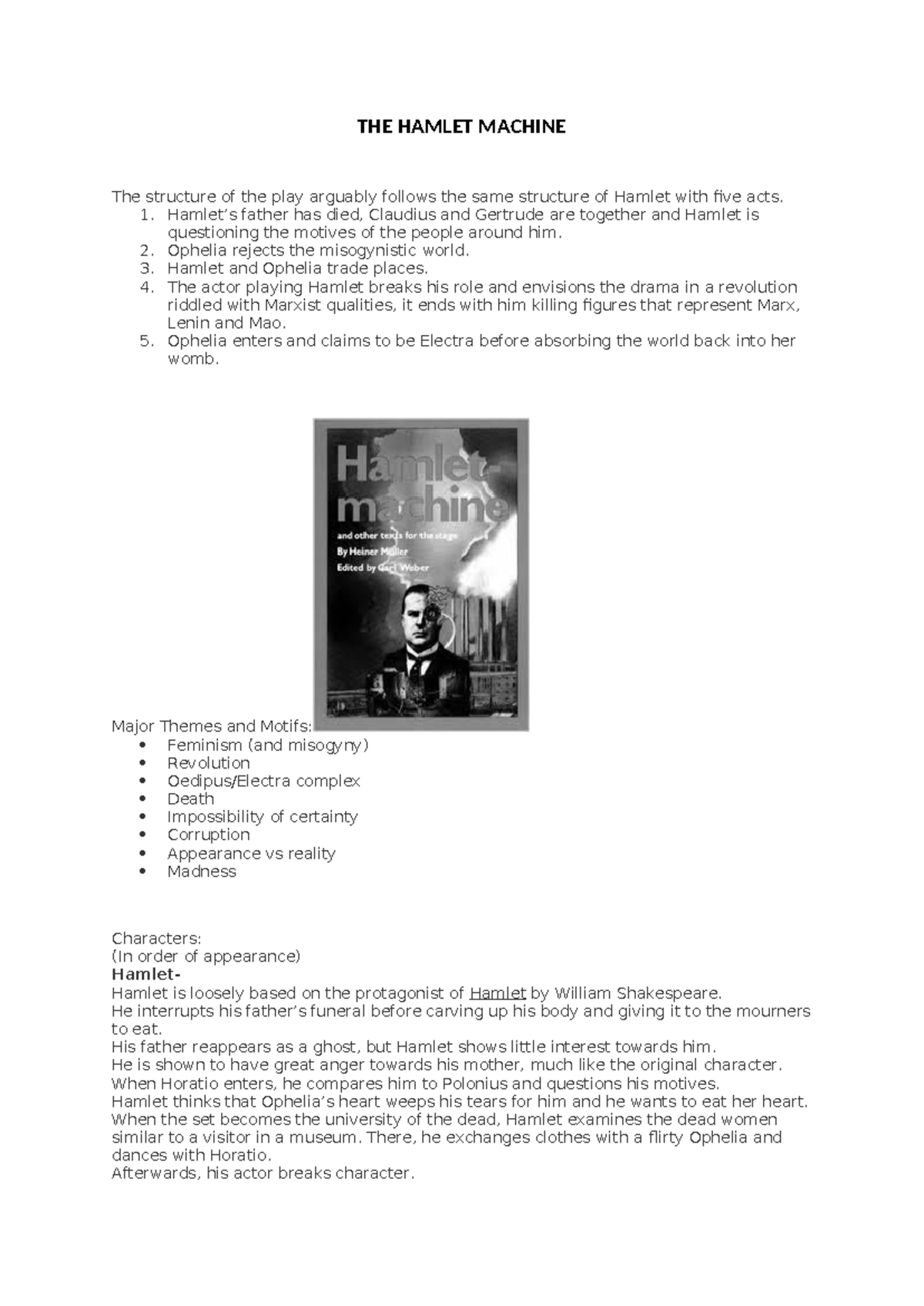 Hamletmachine Analysis: Themes, Characters, and Structure (870626203 ...