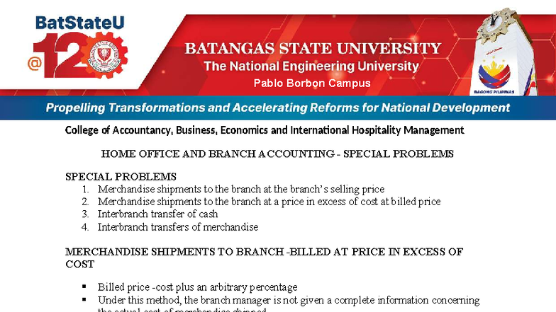 Home Office and Branch Accounting - Special Problems (ACCT 101) - Studocu